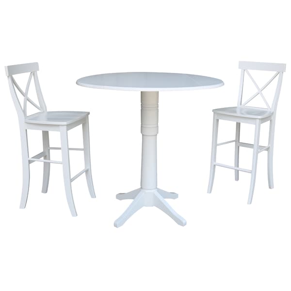 International Concepts Round 42, Round Pedestal Bar Height Table with 2 Bar Height Stools, White, 42 in W, 42 in L, Wood K08-42DP-27B-S6133-2 - main